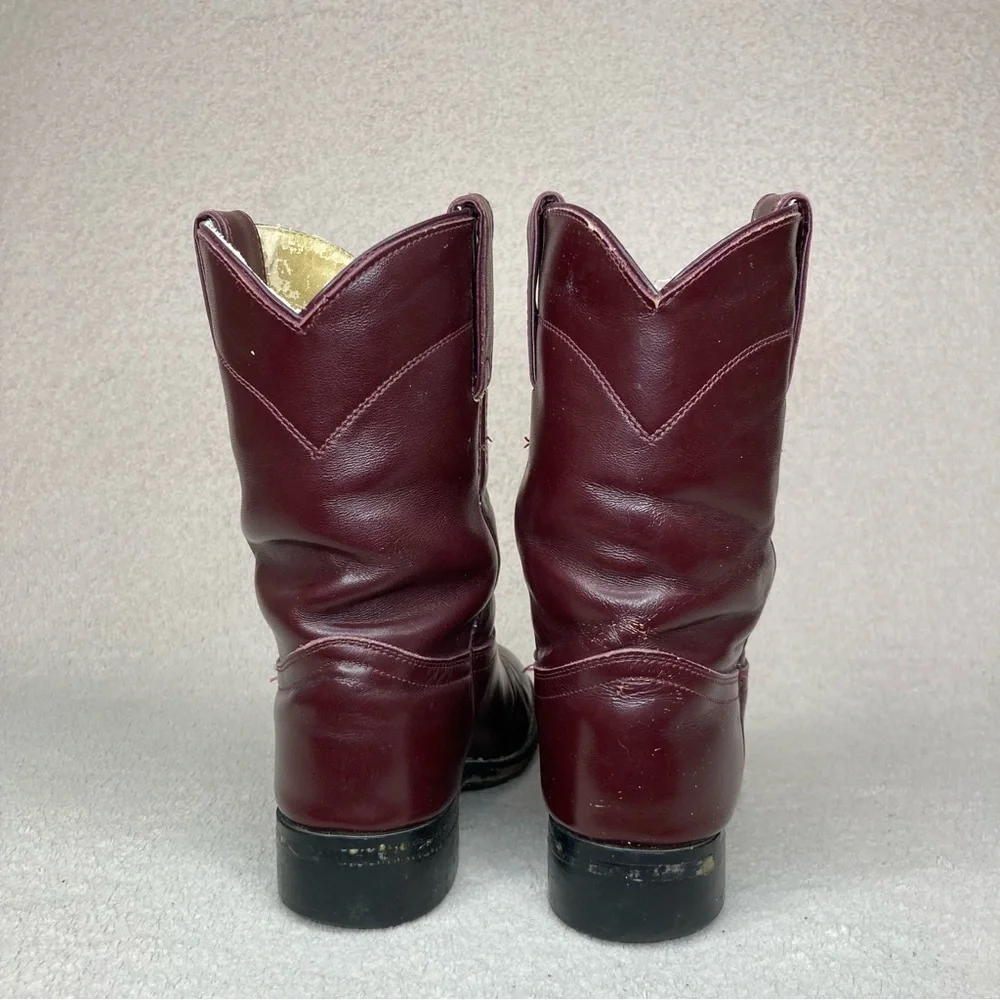 Justin Western Leather Cowboy Roper Boots-Kids 1-Oxblood/Maroon/Burgundy-Classic